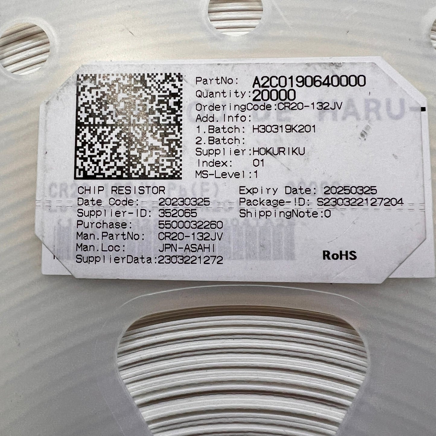 CR20-132JV SMD Chip Resistors 460,000 pcs 1.3K ohm 5% 0402 - 23 reels/20,000 pcs