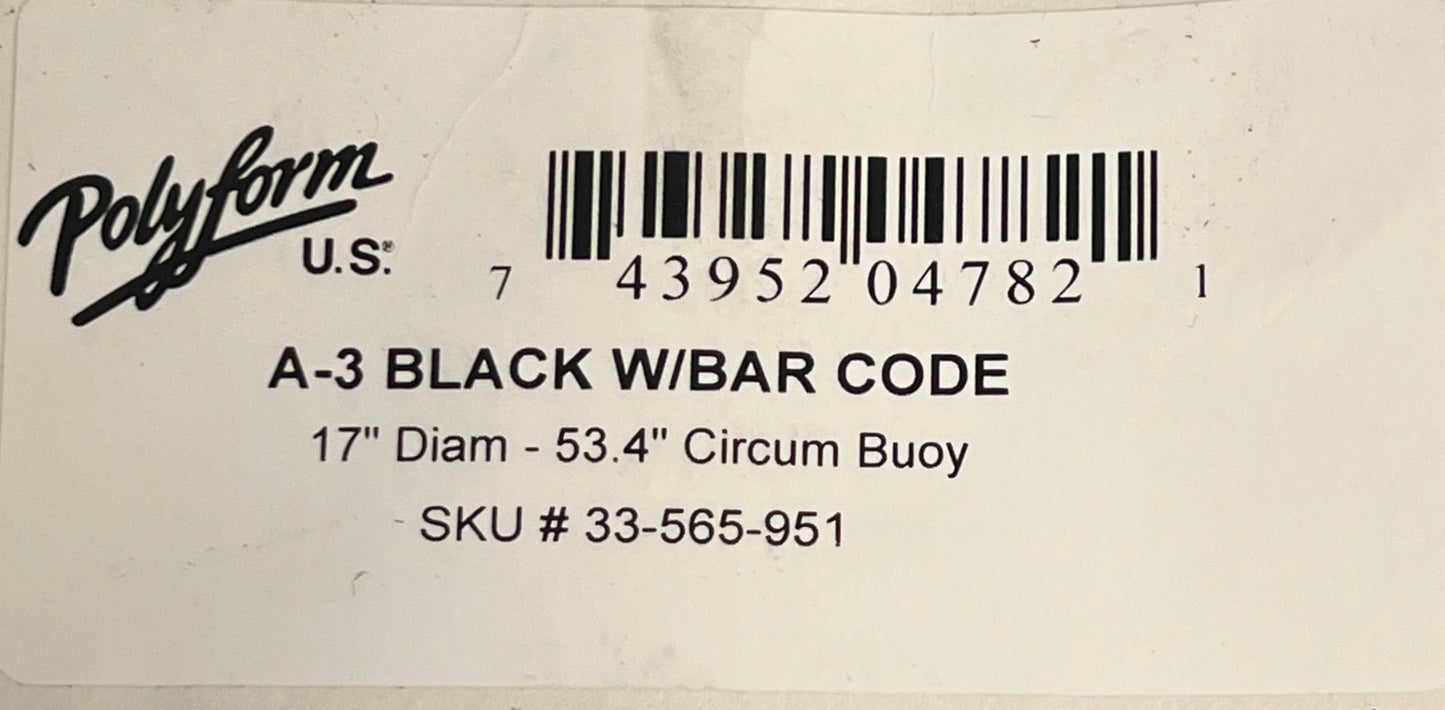 Polyform A-3 Buoy 2 each! Black with Navy Blue Rope Hold 17" X 23" 33-565-951