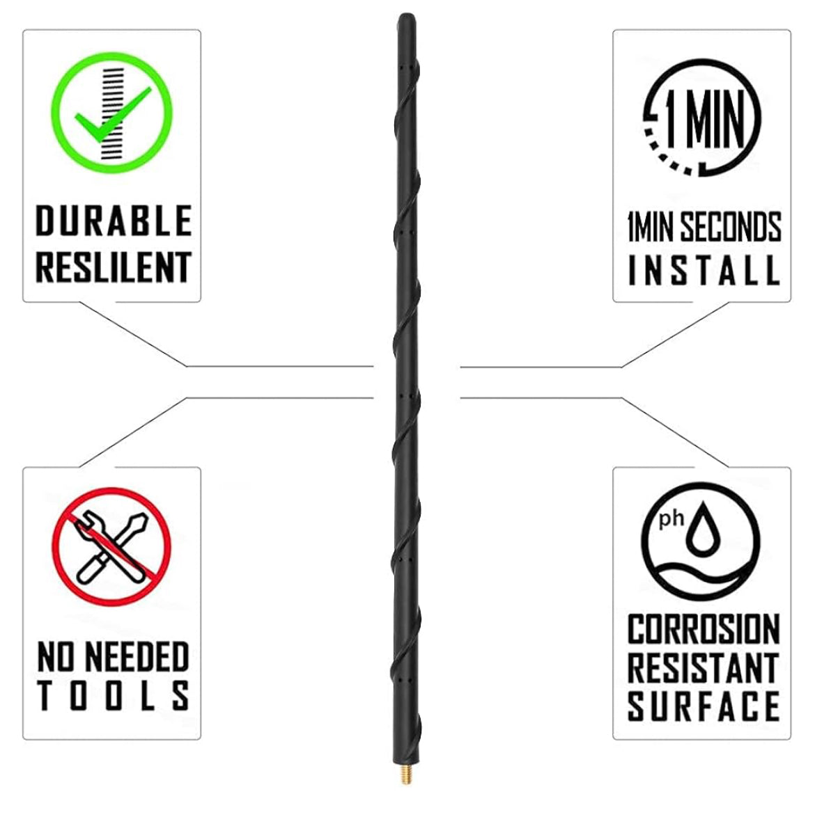 16 inch Rubber Spiral Upgraded Replacement Optimized Car Radio Antenna JEEP