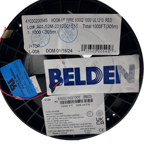 1000ft Belden 83002 0021000 Hook-Up Wire PTFE 26AWG 105C UL1213 VW1 Red NEW