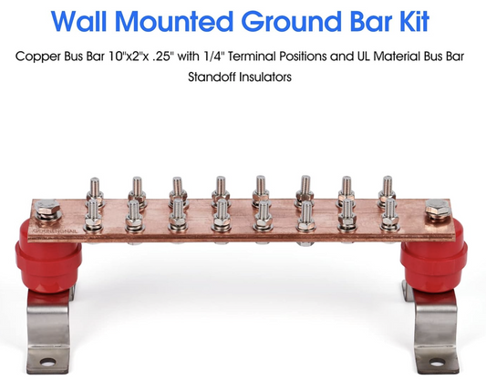 10" Copper Ground Bar Kit 900A Equipment Power Grounding 16 Terminals Ham Radio