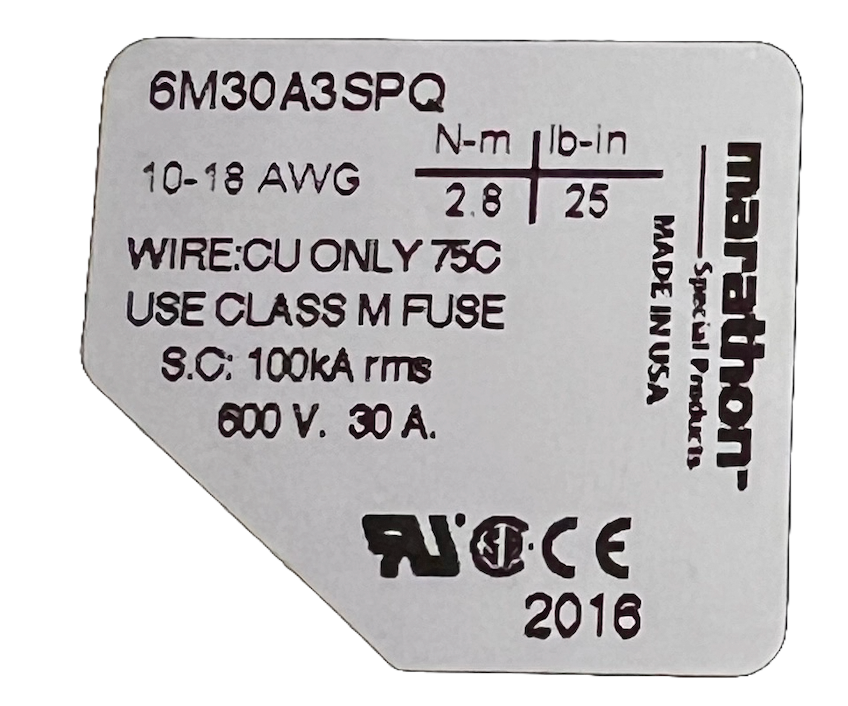 Marathon 6M30A3SPQ Fuse Holder 3 Fuses 600V/30A Class M BOX of 20 Each New