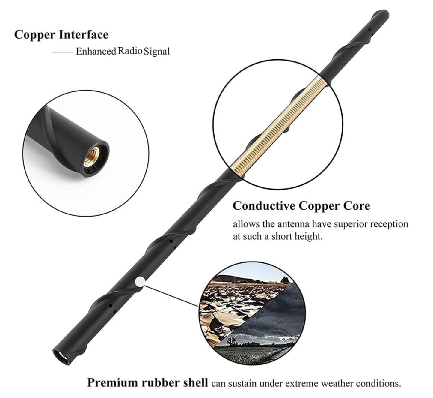 16 inch Rubber Spiral Upgraded Replacement Optimized Car Radio Antenna JEEP