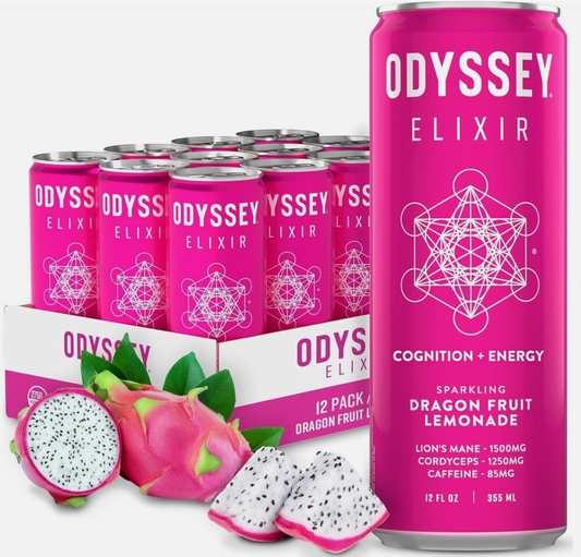 12 Odyssey Mushroom Elixir Dragon Fruit Lemonade Sparkling Mushroom Elixir 12 OZ