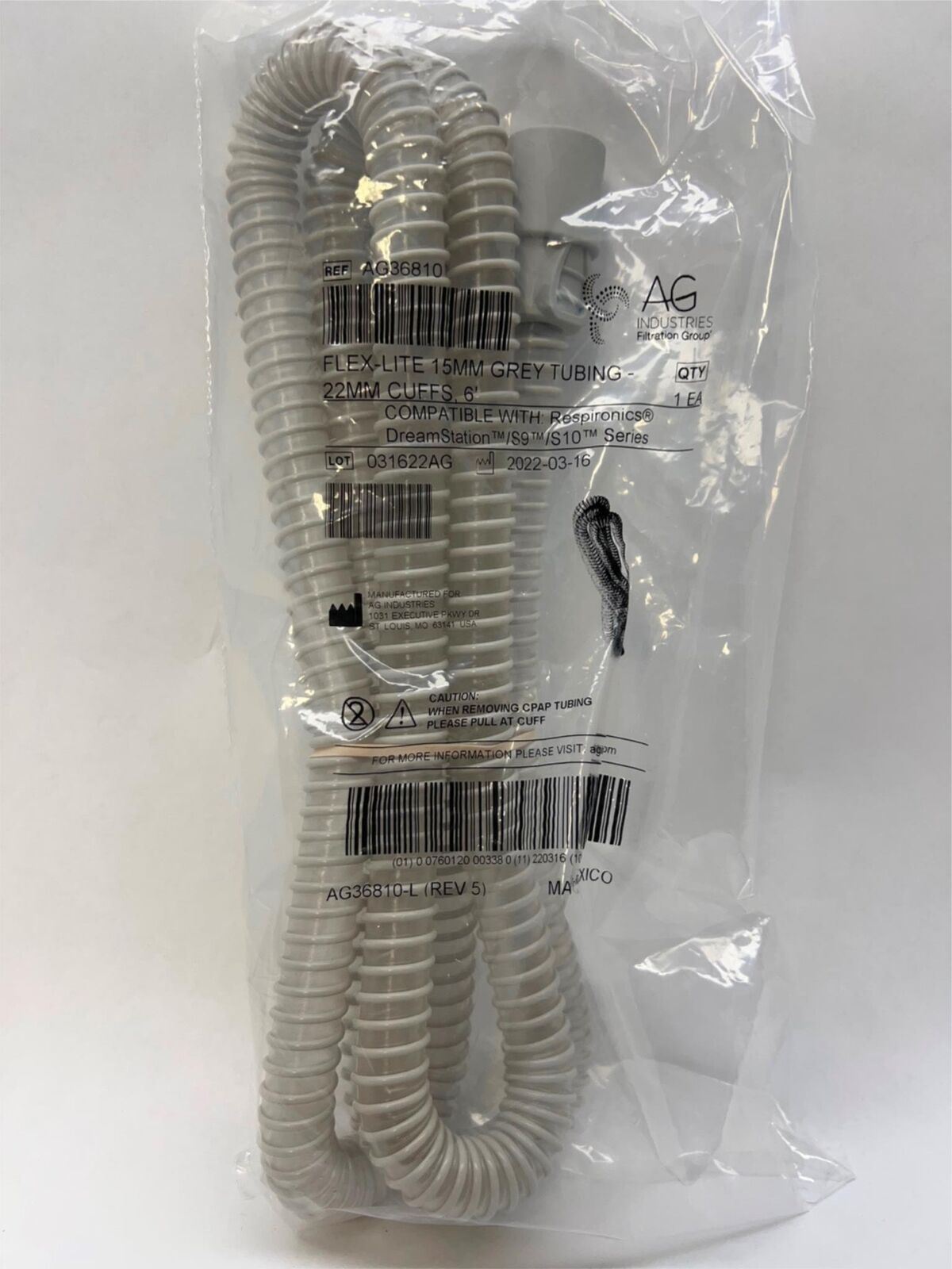 CPAP Tubing AG36810 FLEX-LITE 15MM with standard 22MM Cuffs for S9/S10