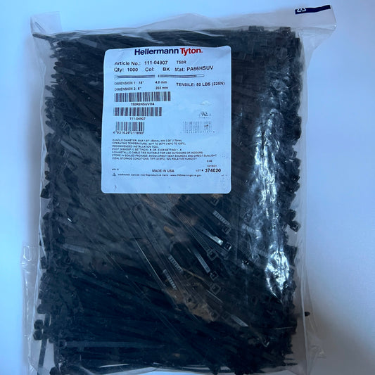 HellermanTyton 111-04907 T50R Wire Ties Black 8" 1000 Pcs T50R0HSUVM4