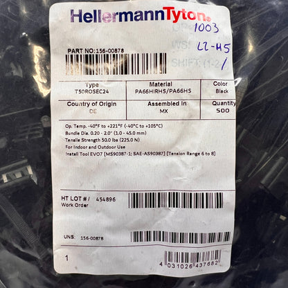HellermanTyton 156-00878 T50R Wire Ties Black Edge Clip 500 Pcs T50ROSEC24