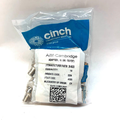 CINCH AIM-Cambridge 26-8020 Adapter N (M) to F (F) 10 Each NEW