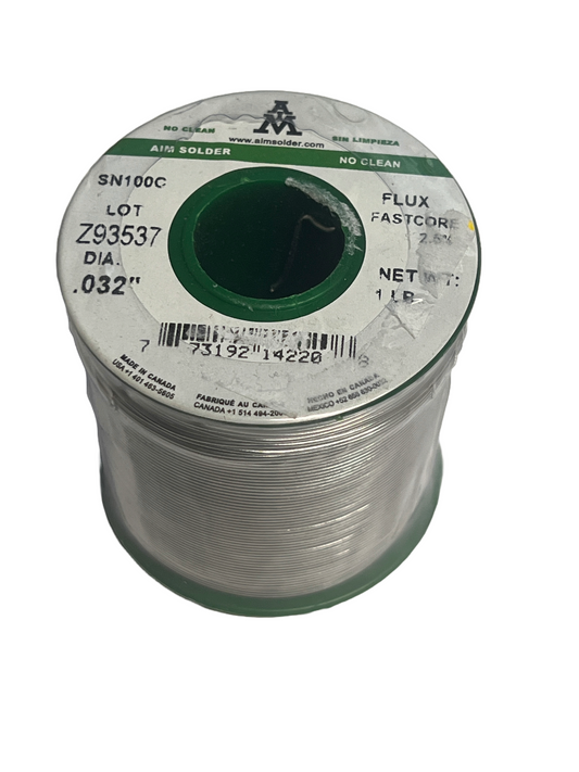 SN100C AIM Wire Solder .032" .8mm Diameter No Clean 2.5% Fast Core Flux