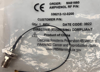Amphenol RF Cable Assembly 336212-12-0200 AMC Plug to RP-TNC 6 GHz 50 Ohm 25 Pcs