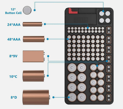 110 Battery Organizer AAA AA 9V C D Home Batteries Storage System With Tester