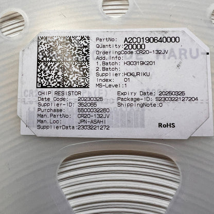 CR20-132JV SMD Chip Resistors 460,000 pcs 1.3K ohm 5% 0402 - 23 reels/20,000 pcs