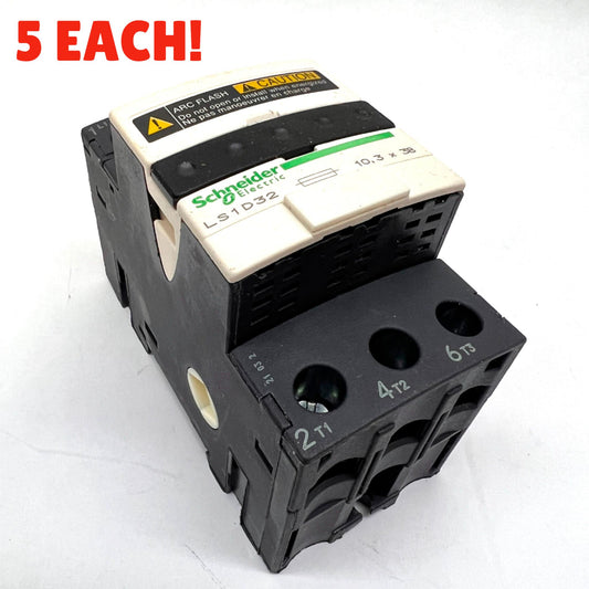 5 Each Schneider LS1D32 Fuse Holder Disconnector 3Pole 600V 32A 10mmx38mm Fuse