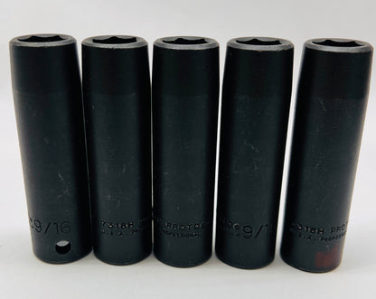PROTO 7318H 9/16 in  Deep Impact Socket 6 Point 1/2" Drive    LOT of 5 Each New