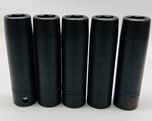 PROTO 7318H 9/16 in  Deep Impact Socket 6 Point 1/2" Drive    LOT of 5 Each New