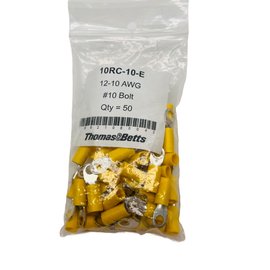 T&B Thomas & Betts 10RC-10 Sta-Kon Ring Crimp Terminal #10 Bolt 12-10AWG Pkg/50