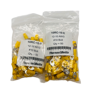 T&B Thomas & Betts 10RC-10 Sta-Kon Ring Crimp Terminal #10 Bolt 12-10AWG Pkg/100
