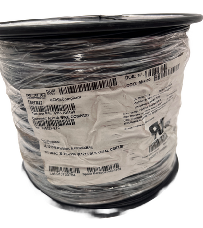 22AWG PTFE Insulated Silver Plated Cu Wire UL1213 Alpha 5855 2500 FT Black 19/34