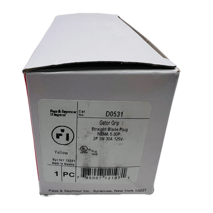 P&S D0531 Yellow Gator Grip Industrial Straight Blade Plug NEMA 5-30P 30A 125V