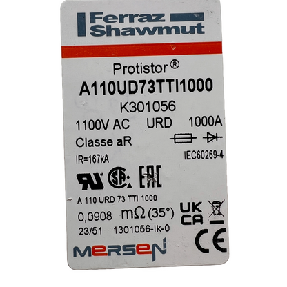 A110UD73TTI1000 Protistor Mersen K301056 Ferraz Shawmut 1000A Fuse 1100V AC