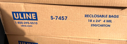 ULINE S-7457 18" X 24" Zipper Reclosable Polyethylene 4 Mil Bags Carton of 250