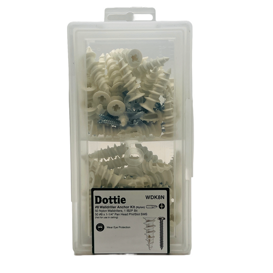 Dottie WDK8N Nylon #8 Walldriller Anchor Kit of 50 Walldrillers w/ Screws & Bit