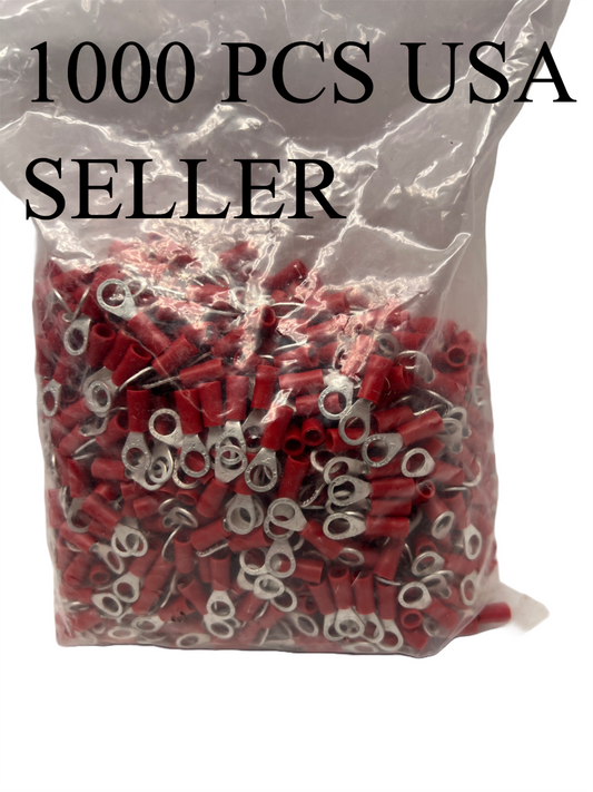 Insulated Ring Crimp Terminal Connector Red 22-16 Wire #10 (5MM) Stud 1000 Each