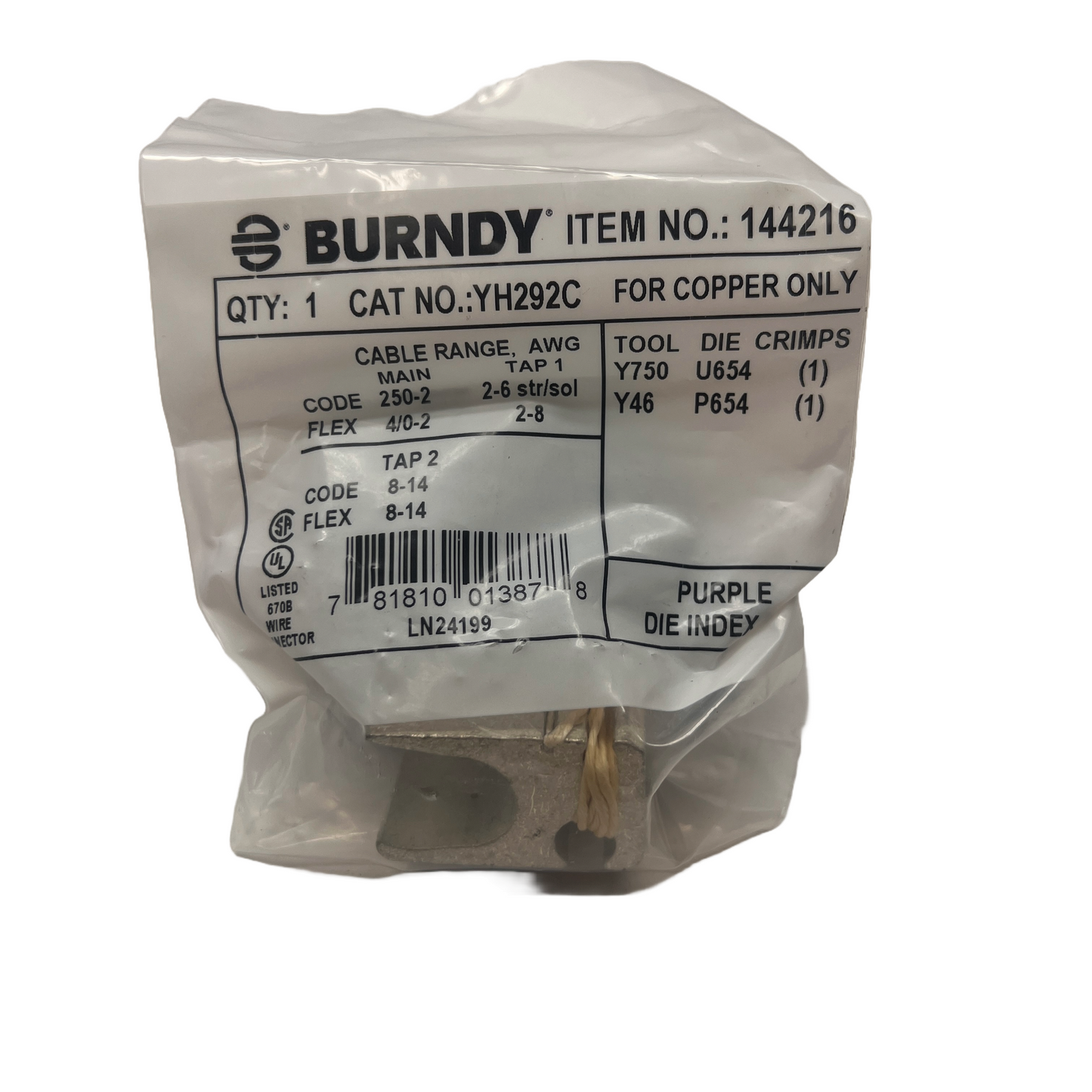 Burndy YH292CWC 144235 H-Crimpit Cover Kit Copper H-TAP kit of YH292C and CFDFRA