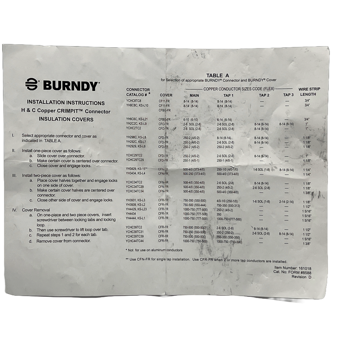 Burndy YH292CWC 144235 H-Crimpit Cover Kit Copper H-TAP kit of YH292C and CFDFRA