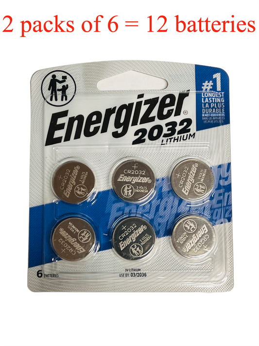 Energizer 2032 Batteries (12 Pack, 2 pkgs/6), 3V Lithium Coin Cells Use by 2036!