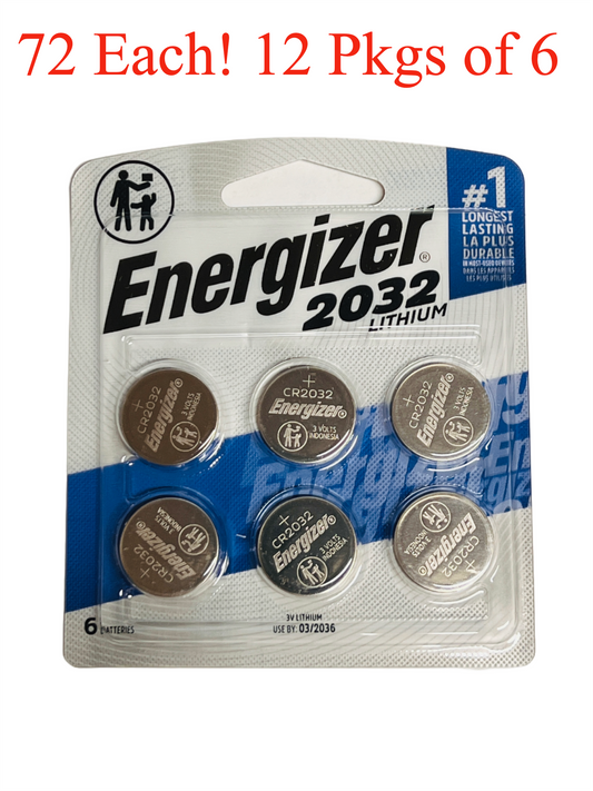 Energizer 2032 Batteries (72 Pack 12 pks 6), 3V Lithium Coin Cells Use by 2036!