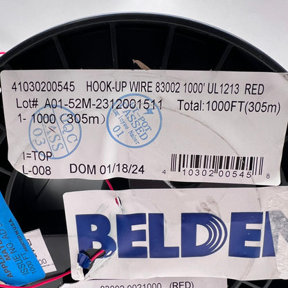 1000ft Belden 83002 0021000 Hook-Up Wire PTFE 26AWG 105C UL1213 VW1 Red NEW