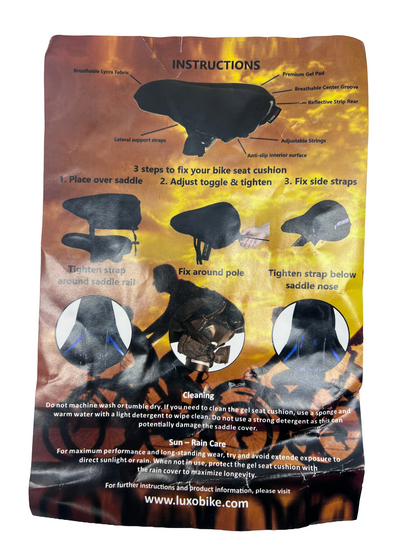 LUXOBIKE Gel Bike Seat Cushion Cover Padded Saddle Bikes Extra Soft Orange Lot/6