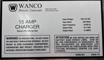 WANCO 104782-002 15 Amp Charger 108-132VAC Input 13.4 VDC Output New