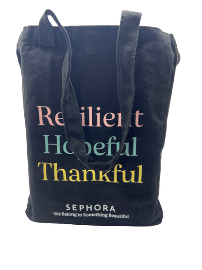 3 SEPHORA Black Tote Bag Resilient Hopeful Thankful Reusable Shopping Canvas NEW