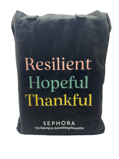 3 SEPHORA Black Tote Bag Resilient Hopeful Thankful Reusable Shopping Canvas NEW
