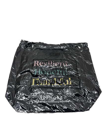 3 SEPHORA Black Tote Bag Resilient Hopeful Thankful Reusable Shopping Canvas NEW