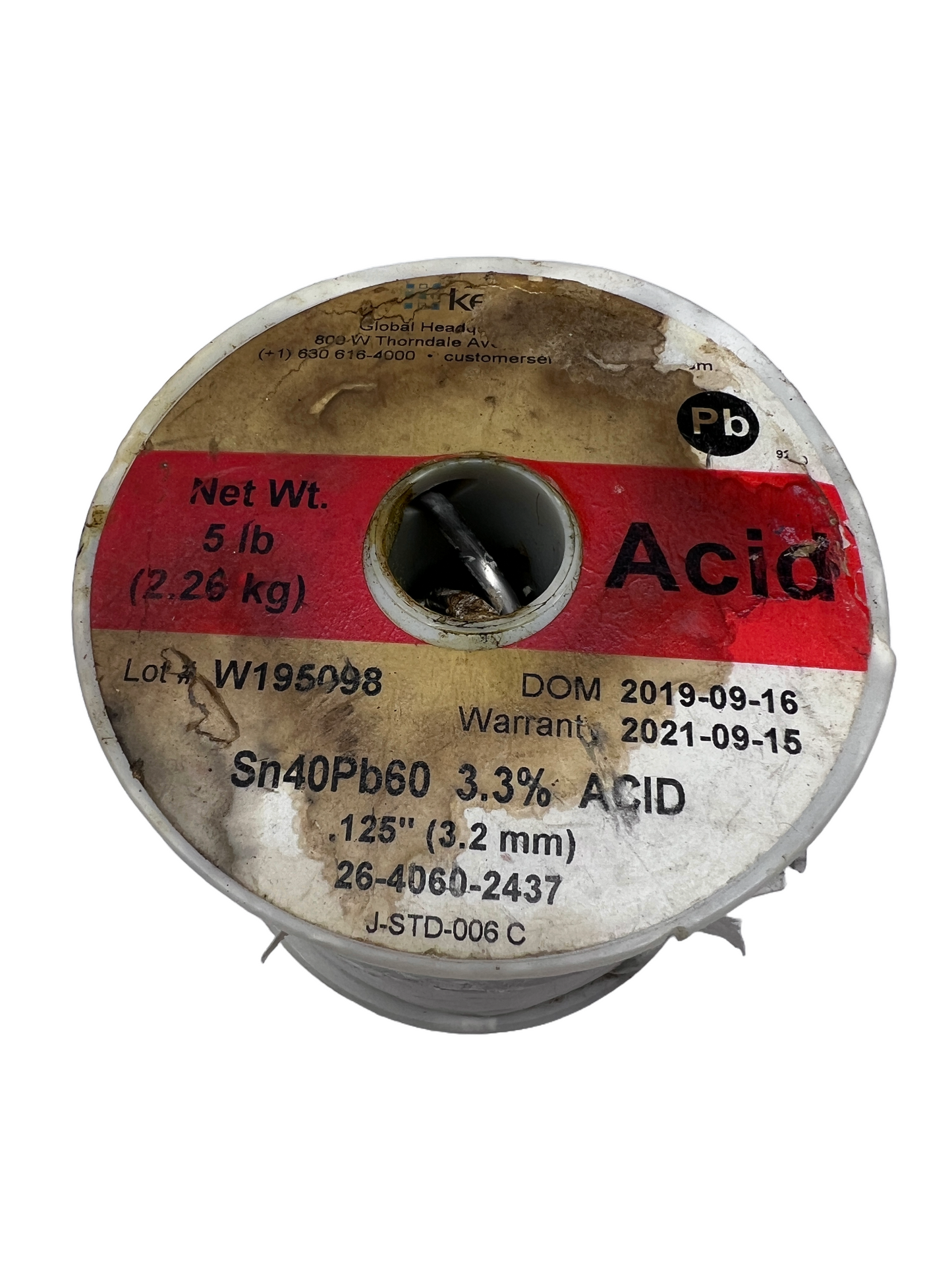 Kester Solder Acid Core 26-4060-2437 5 Lb Old Stock Tin / Lead .125 Inch