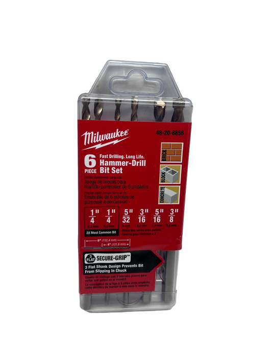 Milwaukee® Secure-Grip™ 48-20-8856 Hammer Drill Bit Set, 6 Pieces New!