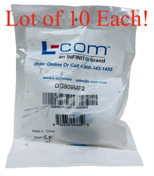LCOM DG909MF2 Adapter D-Sub 9 Male / D-Sub 9 Female Right Angle Lot of 10 Each