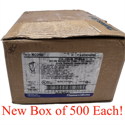 T&B RC250 STA-KON Quick Disconnect Female Terminal 10-12AWG Yellow Box of 500 ea