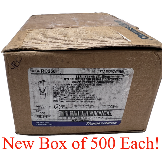 T&B RC250 STA-KON Quick Disconnect Female Terminal 10-12AWG Yellow Box of 500 ea