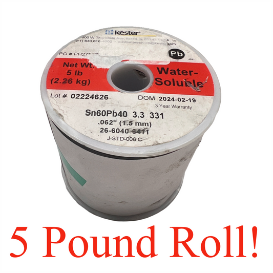 KESTER Solder 26-6040-6411 Sn60Pb40 .062 Water Soluble Resin 5 Lbs FIVE Pounds
