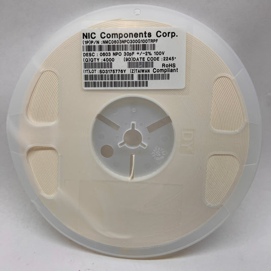 NIC NMC0603NPO300G100TRPF 30pF 100V Ceramic Capacitor 4000 pcs SMD T/R 0603 2%