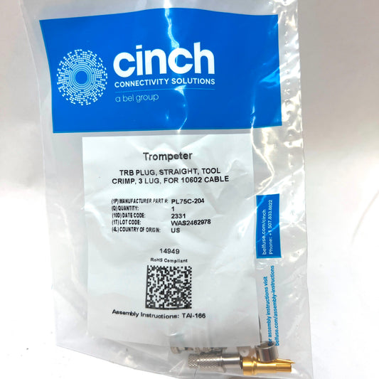CINCH Trompeter PL75C-204 TRB Plug Straight Tool Crimp 3 Lug for 10602 Cable