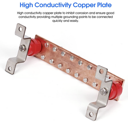 10" Copper Ground Bar Kit 900A Equipment Power Grounding 16 Terminals Ham Radio