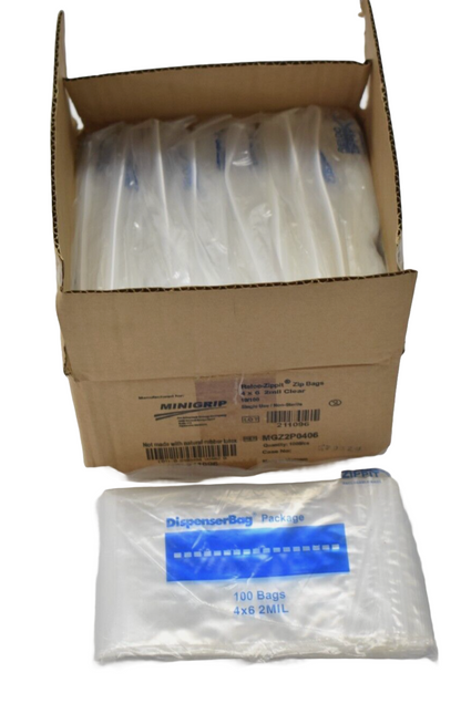 4"X6" 2 MIL Clear Zipper Bags LDPE MGZ2P0406 1000 pcs (10 Dispenser Bags of 100)