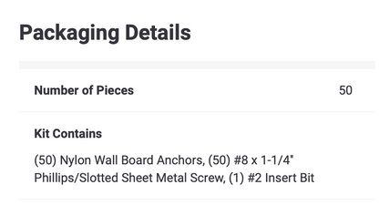 Dottie WDK8N Nylon #8 Walldriller Anchor Kit of 50 Walldrillers w/ Screws & Bit