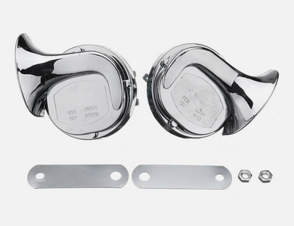 Chrome 12V Snail Dual Tone Horns High Low Universal Fit Car Truck Van Cycle 60B