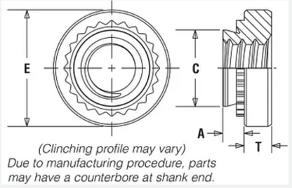 PEM S-M8-2ZI Self-Clinching Nut Flush Fastener Penn Engineering 100 each